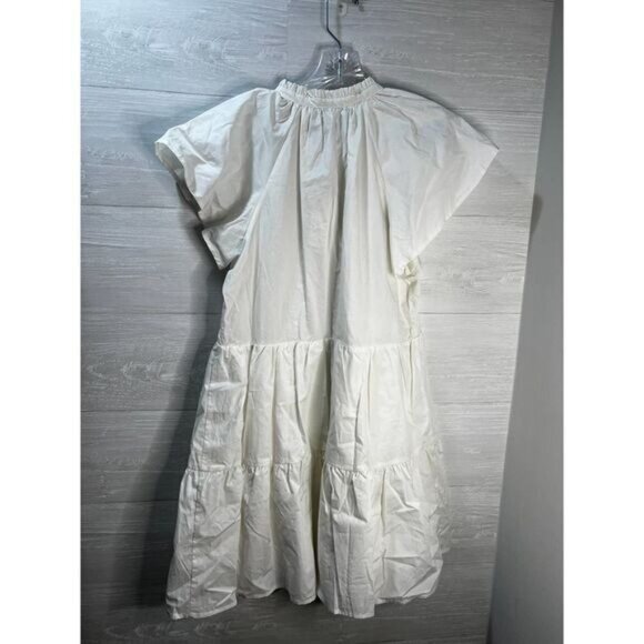 White‎ Ruffle-Neck Tiered Dress By A New Day XS Cotton Blend Womens Casual Wear - Picture 2 of 5